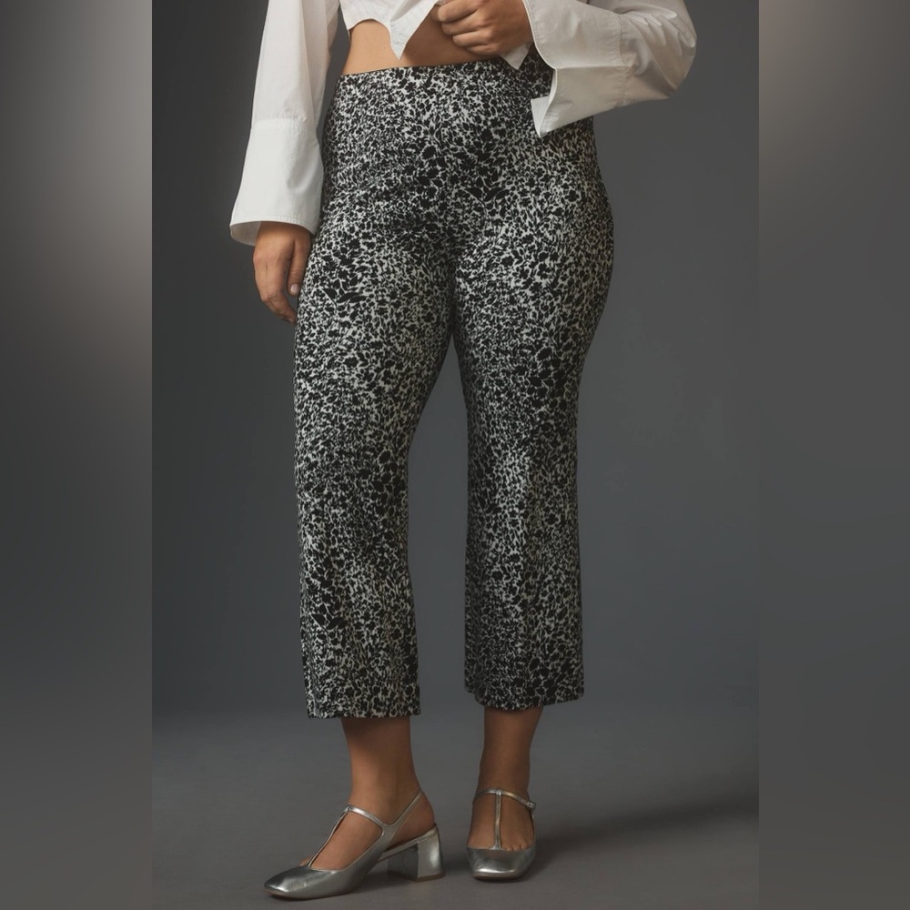 Maeve by Anthropologie The Margot Kick-Flare Cropped Knit Pants White Black 1X - Picture 9 of 9